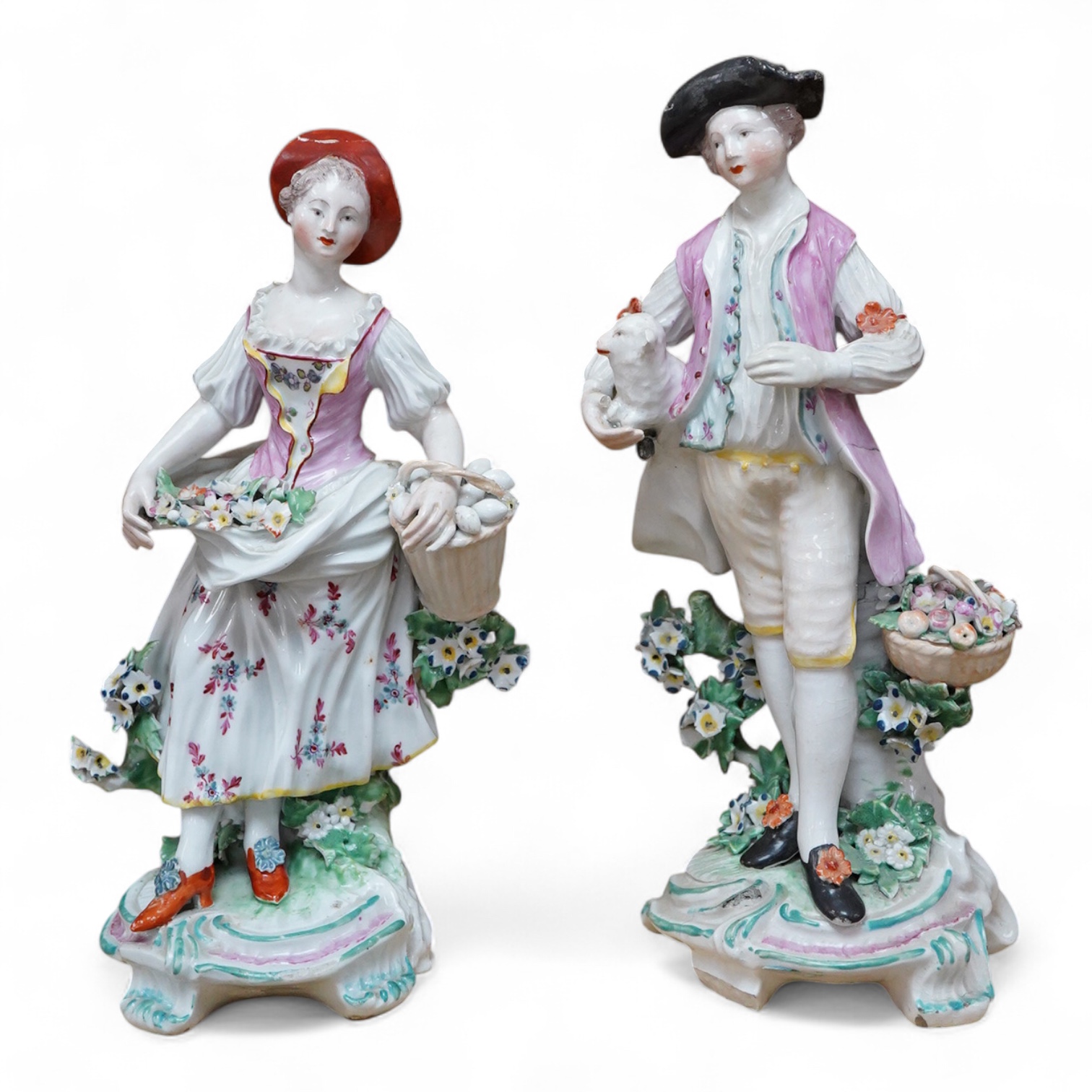 A pair of Derby figures of a lady and gentleman, c.1770-75, tallest 27cm high